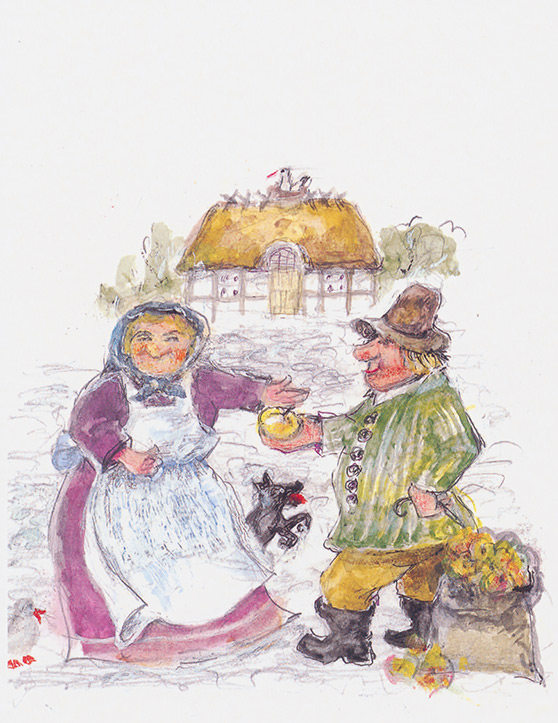 Akvarelillustration af Hvad fatter gør, det er altid det rigtige af Marius Guldager