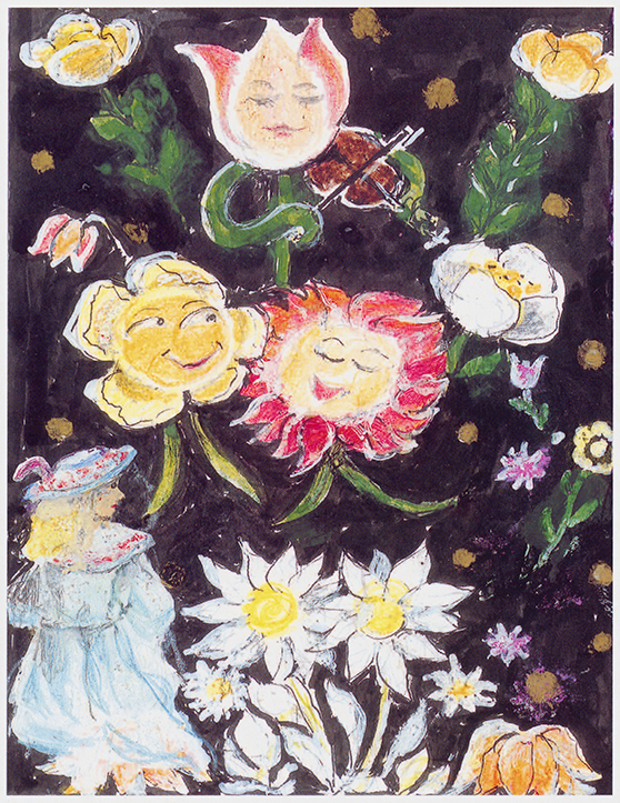 Akvarelillustration af Lille Idas blomster af Marius Guldager